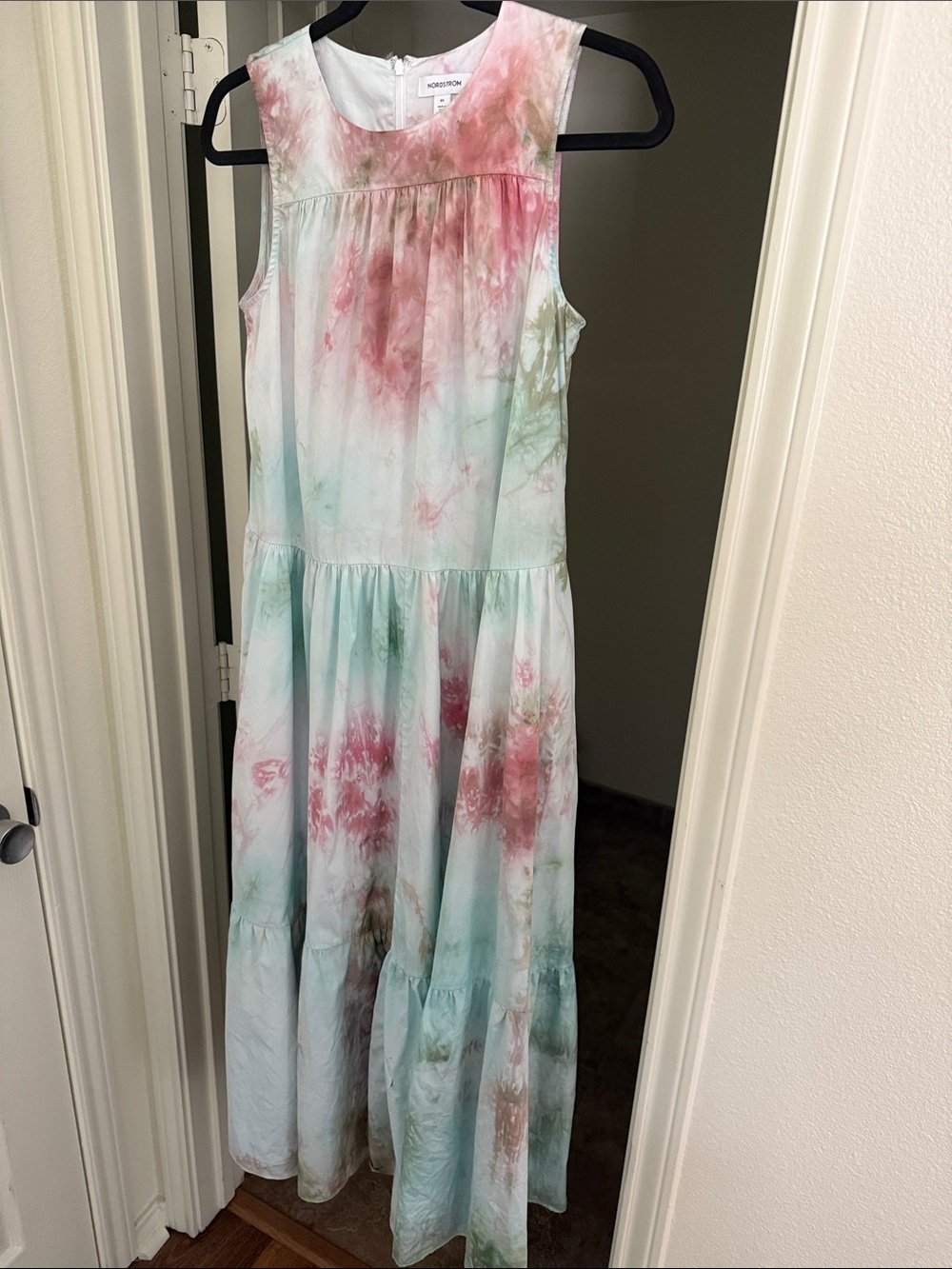Nordstrom Pastel Pink & Light Green Tie-Dye Maxi Dress